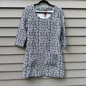 Weird Fish Womens Daisy Floral Shift Dress Navy White 3/4 Sleeve Pockets Size 12